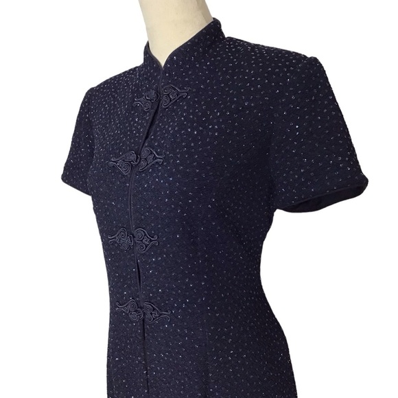 R & M Richards Vintage Navy Blue Shimmer Open Style Kimono Overcoat Dress - Picture 2 of 11